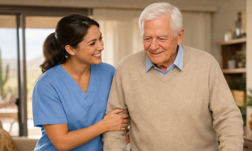 Compassionate Caregiver Assisting Senior at Home