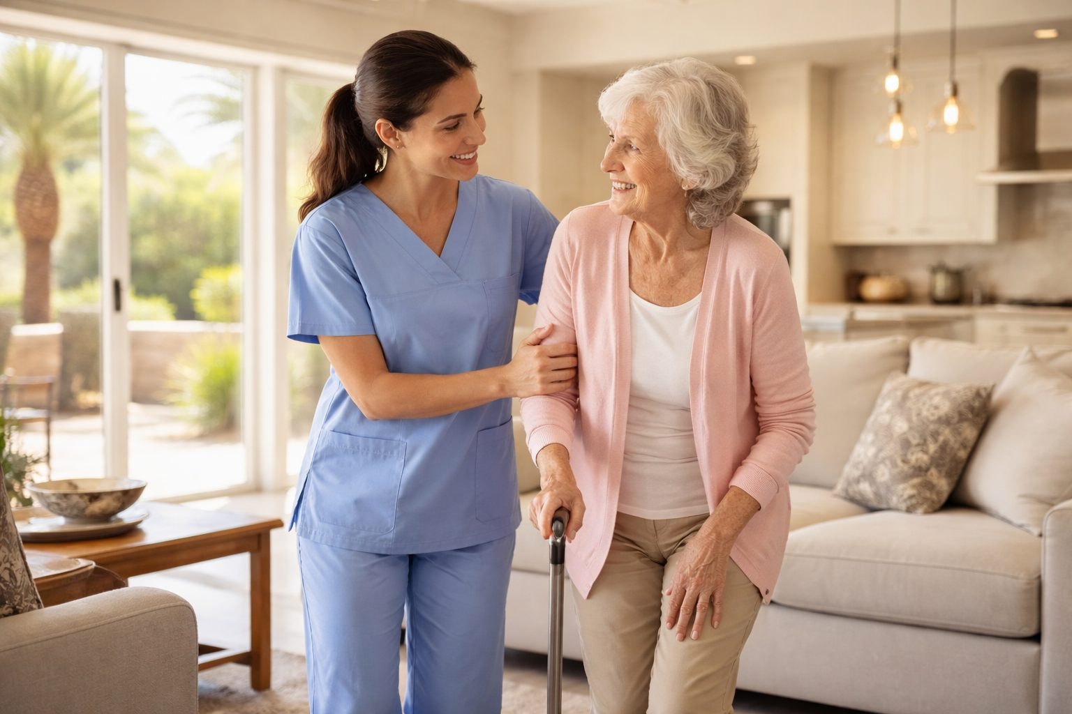 Senior home care in Scottsdale caregiver assisting elderly woman at home